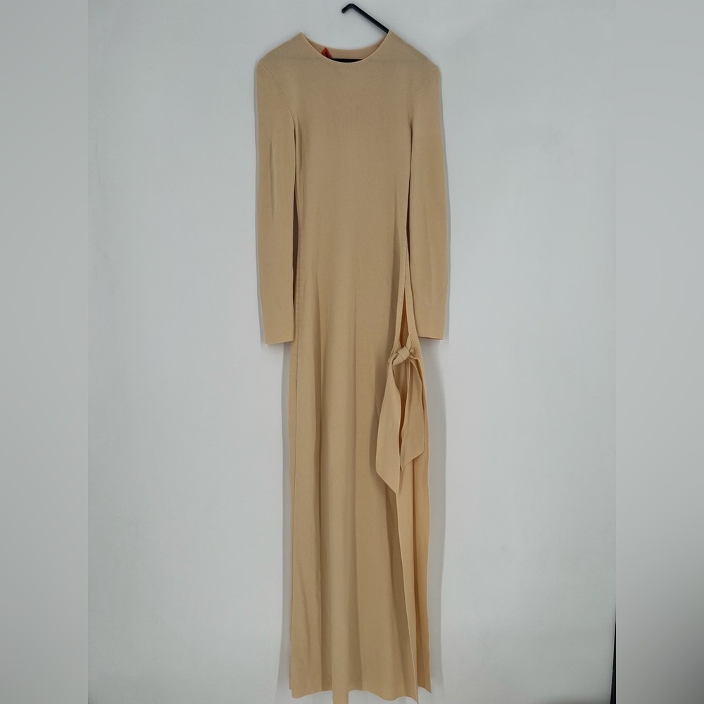 Simon Miller Junjo Long Sleeve Knit High Side Slit Tie Long Dress In Cream